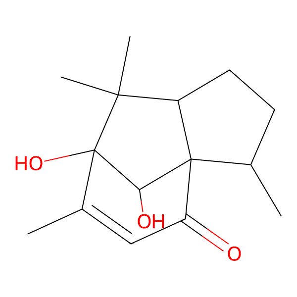 2D Structure of (1S,2R,5R,7S,11S)-7,11-dihydroxy-2,6,6,8-tetramethyltricyclo[5.3.1.01,5]undec-8-en-10-one