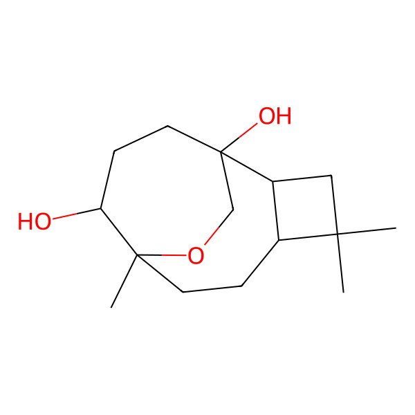 2D Structure of (1S,2R,5R,8R,9S)-4,4,8-trimethyl-13-oxatricyclo[6.3.2.02,5]tridecane-1,9-diol