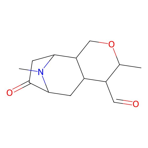 2D Structure of (1S,2R,5S,6S,7R,9S)-5,12-dimethyl-10-oxo-4-oxa-12-azatricyclo[7.2.1.02,7]dodecane-6-carbaldehyde