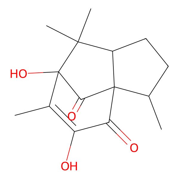 2D Structure of (1S,2R,5S,7S)-7,9-dihydroxy-2,6,6,8-tetramethyltricyclo[5.3.1.01,5]undec-8-ene-10,11-dione