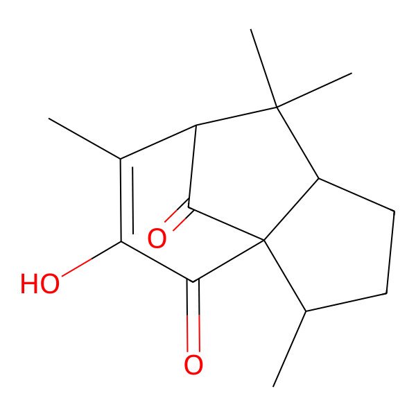 2D Structure of (1S,2R,5S,7S)-9-hydroxy-2,6,6,8-tetramethyltricyclo[5.3.1.01,5]undec-8-ene-10,11-dione