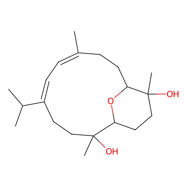 2D Structure of (1S,2R,7E,11S,12R)-2,8,12-trimethyl-5-propan-2-yl-15-oxabicyclo[9.3.1]pentadeca-5,7-diene-2,12-diol