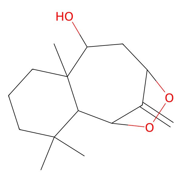 2D Structure of (1S,2R,7R,8R,10R)-3,3,7-trimethyl-13-methylidene-11,12-dioxatricyclo[8.2.1.02,7]tridecan-8-ol