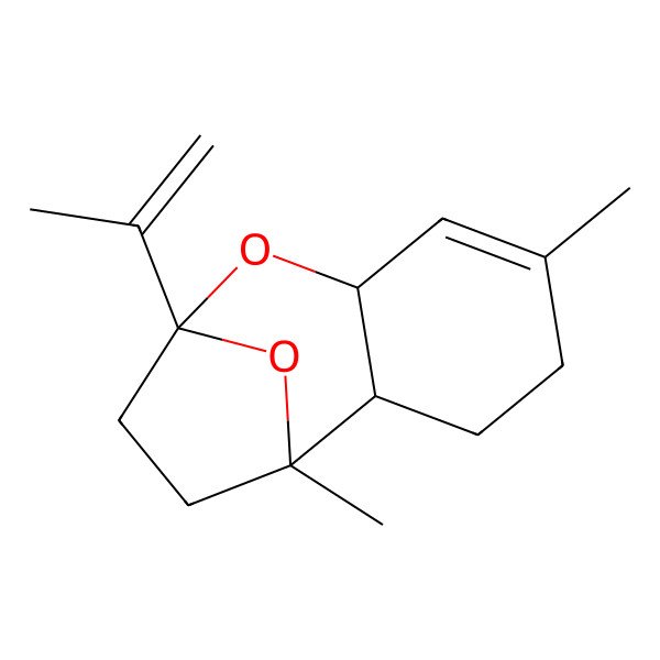 2D Structure of (1S,2R,7R,9S)-1,5-dimethyl-9-prop-1-en-2-yl-8,12-dioxatricyclo[7.2.1.02,7]dodec-5-ene