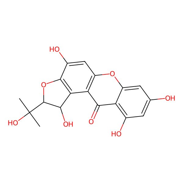 2D Structure of (1S,2S)-1,4,8,10-tetrahydroxy-2-(2-hydroxypropan-2-yl)-1,2-dihydrofuro[3,2-a]xanthen-11-one