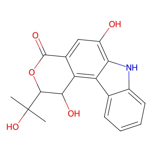 2D Structure of (1S,2S)-1,6-dihydroxy-2-(2-hydroxypropan-2-yl)-2,7-dihydro-1H-pyrano[3,4-c]carbazol-4-one