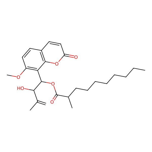 2D Structure of [(1S,2S)-2-hydroxy-1-(7-methoxy-2-oxochromen-8-yl)-3-methylbut-3-enyl] (2R)-2-methyldecanoate