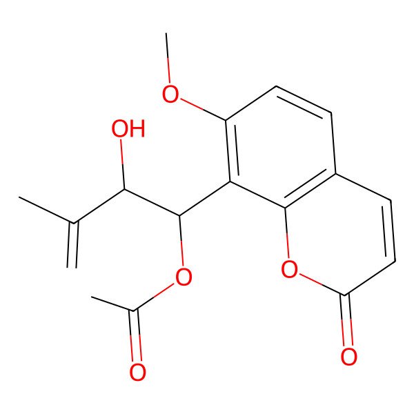 2D Structure of [(1S,2S)-2-hydroxy-1-(7-methoxy-2-oxochromen-8-yl)-3-methylbut-3-enyl] acetate