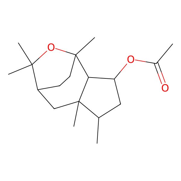 2D Structure of [(1S,2S,3R,5R,6R,8R)-1,5,6,9,9-pentamethyl-10-oxatricyclo[6.2.2.02,6]dodecan-3-yl] acetate
