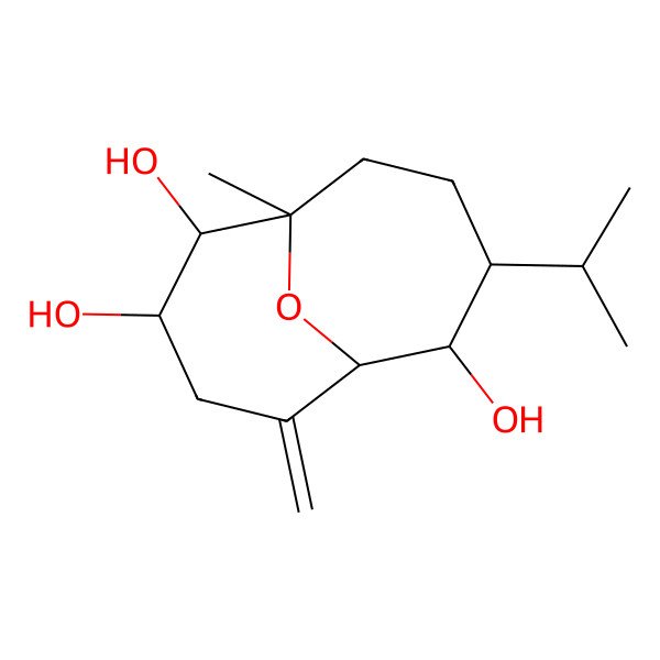2D Structure of (1S,2S,3R,6R,7R,8S)-1-methyl-5-methylidene-8-propan-2-yl-11-oxabicyclo[4.4.1]undecane-2,3,7-triol