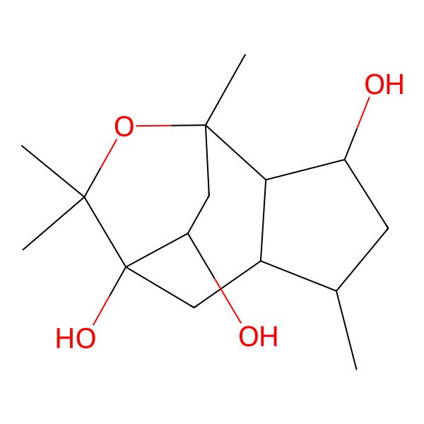2D Structure of (1S,2S,3S,5R,6R,8R,12R)-1,5,9,9-tetramethyl-10-oxatricyclo[6.2.2.02,6]dodecane-3,8,12-triol