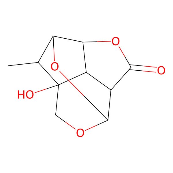 2D Structure of (1S,2S,3S,6R,7S,9S,12S)-1-hydroxy-12-methyl-5,8,10-trioxatetracyclo[5.4.1.02,6.03,9]dodecan-4-one