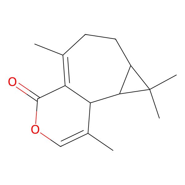 2D Structure of (1S,2S,4S)-3,3,7,12-tetramethyl-10-oxatricyclo[6.4.0.02,4]dodeca-7,11-dien-9-one