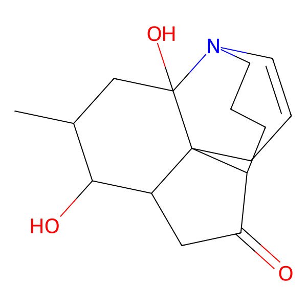 2D Structure of (1S,2S,4S,5R,6S,9S)-2,5-dihydroxy-4-methyl-13-azatetracyclo[7.7.0.01,6.02,13]hexadec-14-en-8-one