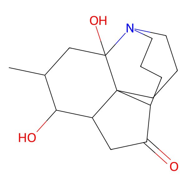 2D Structure of (1S,2S,4S,5R,6S,9S)-2,5-dihydroxy-4-methyl-13-azatetracyclo[7.7.0.01,6.02,13]hexadecan-8-one
