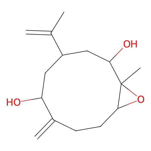 2D Structure of (1S,2S,4S,6R,10R)-1-methyl-7-methylidene-4-prop-1-en-2-yl-11-oxabicyclo[8.1.0]undecane-2,6-diol