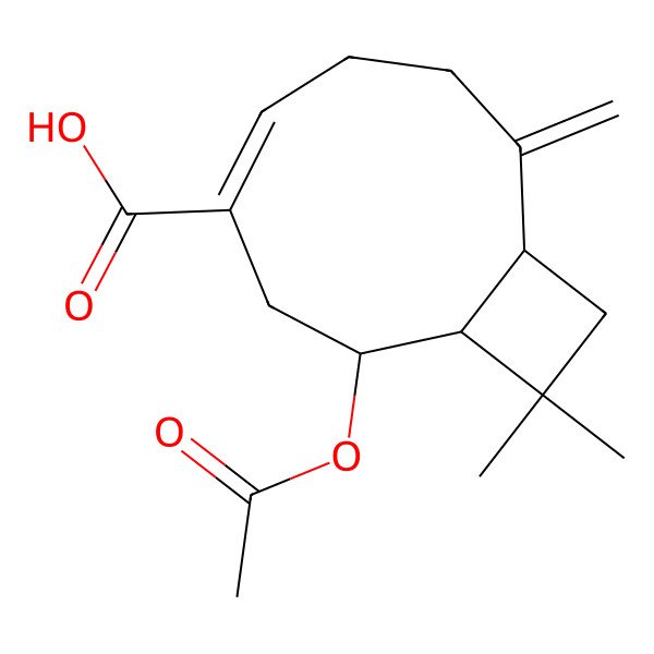 2D Structure of (1S,2S,4Z,9R)-2-acetyloxy-11,11-dimethyl-8-methylidenebicyclo[7.2.0]undec-4-ene-4-carboxylic acid