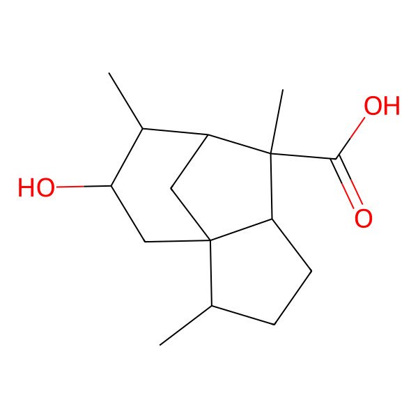 2D Structure of (1S,2S,5R,6S,7R,8S,9S)-9-hydroxy-2,6,8-trimethyltricyclo[5.3.1.01,5]undecane-6-carboxylic acid