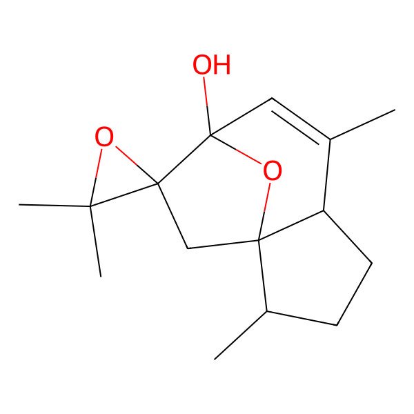 2D Structure of (1S,2S,5S,8R,9R)-2,3',3',6-tetramethylspiro[11-oxatricyclo[6.2.1.01,5]undec-6-ene-9,2'-oxirane]-8-ol