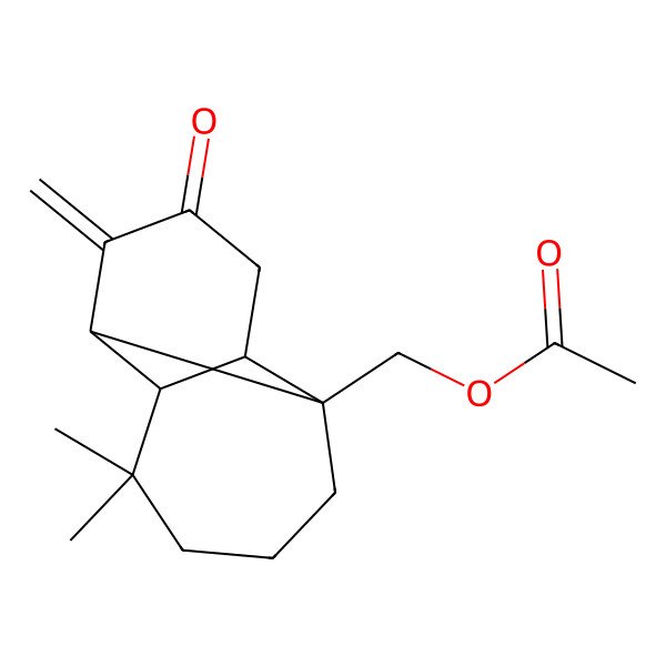 2D Structure of [(1S,2S,7S,8R)-6,6-dimethyl-9-methylidene-10-oxo-2-tricyclo[5.4.0.02,8]undecanyl]methyl acetate