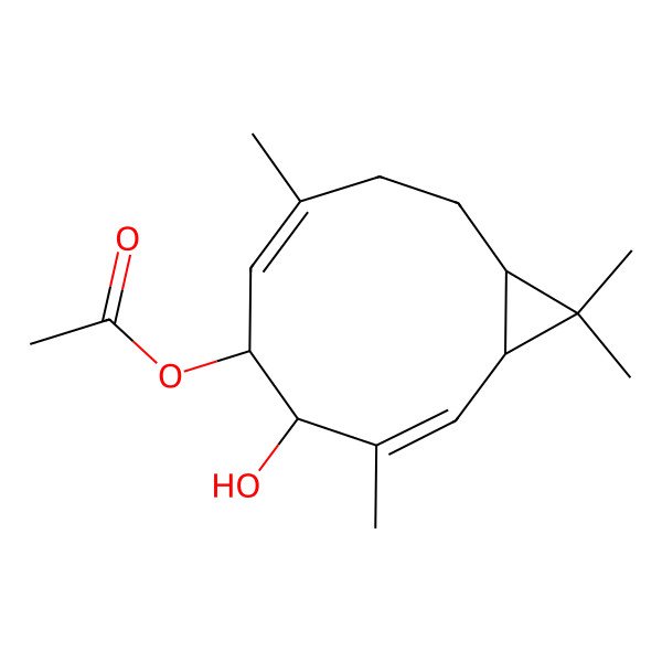 2D Structure of [(1S,2Z,4R,5S,6Z,10R)-4-hydroxy-3,7,11,11-tetramethyl-5-bicyclo[8.1.0]undeca-2,6-dienyl] acetate