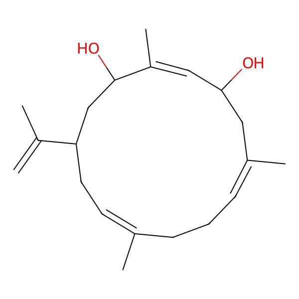 2D Structure of (1S,2Z,4R,6Z,10Z,13S)-2,6,10-trimethyl-13-prop-1-en-2-ylcyclotetradeca-2,6,10-triene-1,4-diol