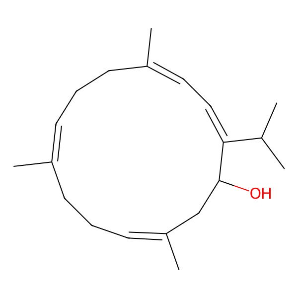 2D Structure of (1S,2Z,4Z,8Z,12Z)-5,9,13-trimethyl-2-propan-2-ylcyclotetradeca-2,4,8,12-tetraen-1-ol