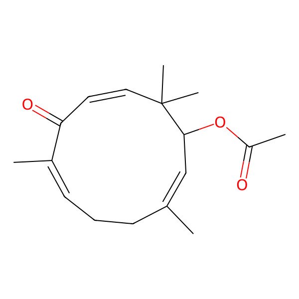 2D Structure of [(1S,2Z,6Z,9Z)-3,7,11,11-tetramethyl-8-oxocycloundeca-2,6,9-trien-1-yl] acetate