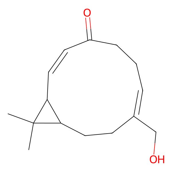 2D Structure of (1S,2Z,7E,11R)-8-(hydroxymethyl)-12,12-dimethylbicyclo[9.1.0]dodeca-2,7-dien-4-one