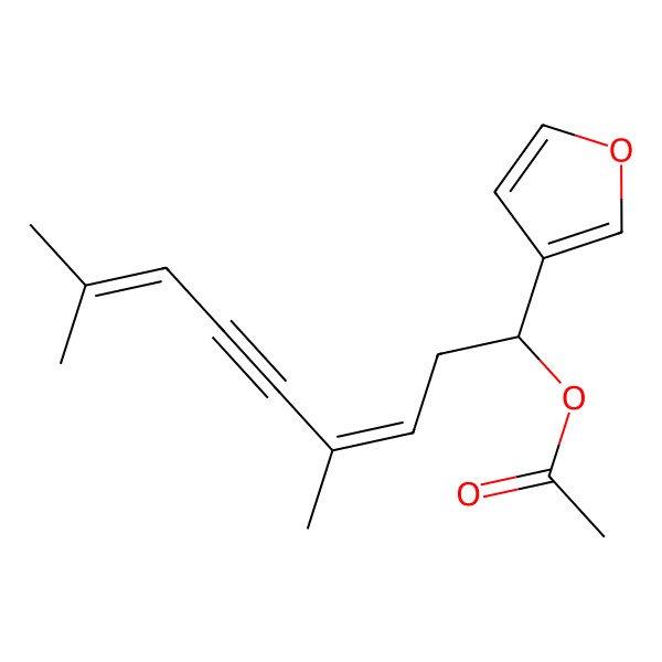 2D Structure of [(1S,3E)-1-(furan-3-yl)-4,8-dimethylnona-3,7-dien-5-ynyl] acetate