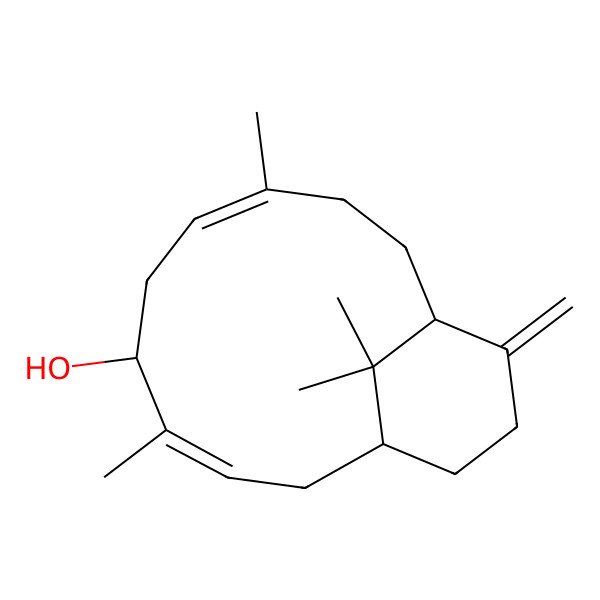 2D Structure of (1S,3E,5R,7E,11R)-4,8,15,15-tetramethyl-12-methylidenebicyclo[9.3.1]pentadeca-3,7-dien-5-ol