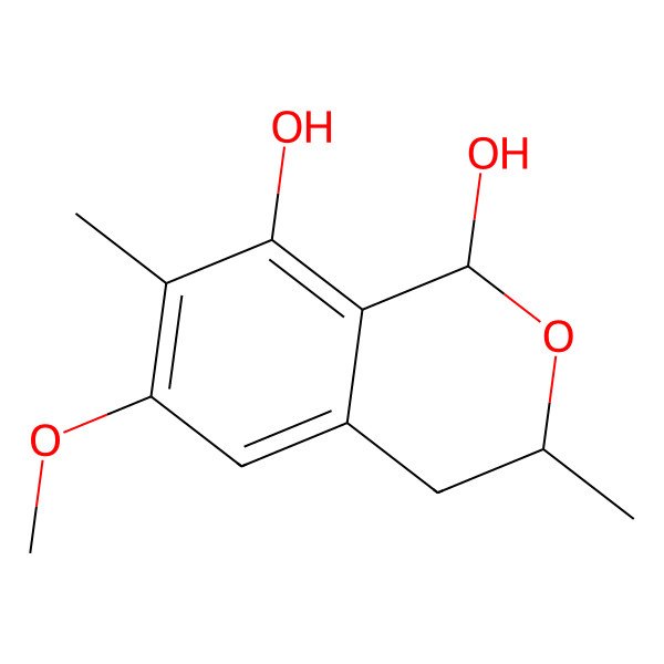 2D Structure of (1S,3R)-6-methoxy-3,7-dimethyl-3,4-dihydro-1H-isochromene-1,8-diol