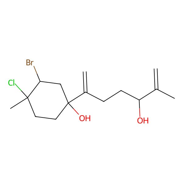 2D Structure of (1S,3R,4R)-3-bromo-4-chloro-1-[(5R)-5-hydroxy-6-methylhepta-1,6-dien-2-yl]-4-methylcyclohexan-1-ol