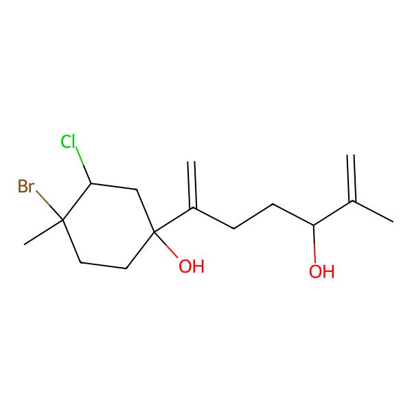 2D Structure of (1S,3R,4R)-4-bromo-3-chloro-1-[(5R)-5-hydroxy-6-methylhepta-1,6-dien-2-yl]-4-methylcyclohexan-1-ol