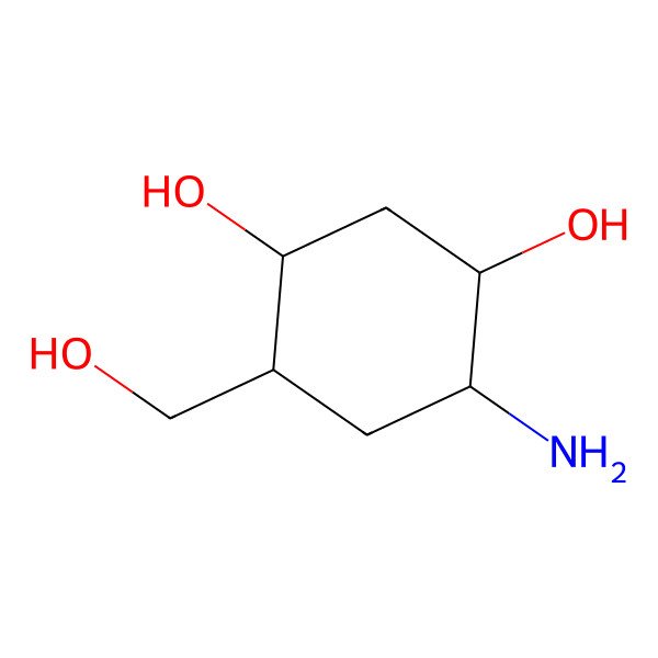 2D Structure of (1S,3R,4S,6R)-4-amino-6-(hydroxymethyl)cyclohexane-1,3-diol