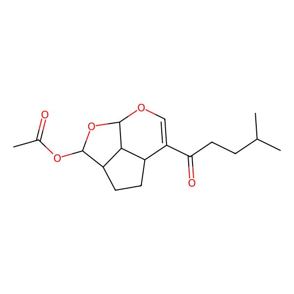 2D Structure of [(1S,3R,4S,7S,11R)-8-(4-methylpentanoyl)-2,10-dioxatricyclo[5.3.1.04,11]undec-8-en-3-yl] acetate