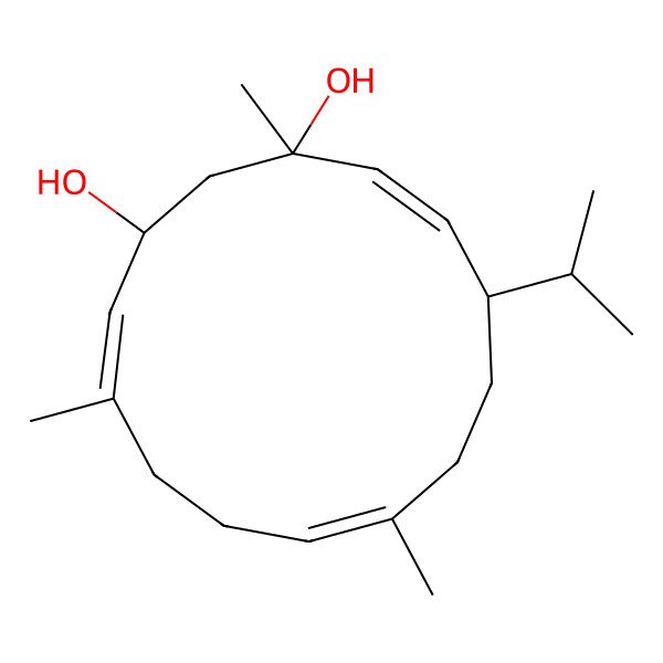 2D Structure of (1S,3R,4Z,8Z,12S,13Z)-1,5,9-trimethyl-12-propan-2-ylcyclotetradeca-4,8,13-triene-1,3-diol