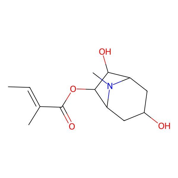 2D Structure of [(1S,3R,5R,6R,7R)-3,7-dihydroxy-8-methyl-8-azabicyclo[3.2.1]octan-6-yl] 2-methylbut-2-enoate
