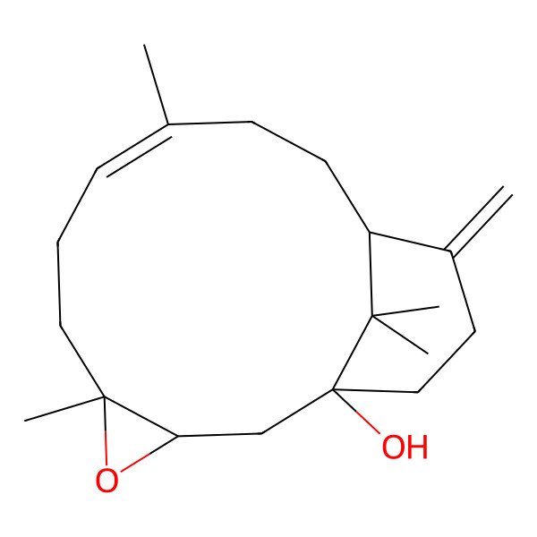 2D Structure of (1S,3R,5R,8E,12S)-5,9,16,16-tetramethyl-13-methylidene-4-oxatricyclo[10.3.1.03,5]hexadec-8-en-1-ol