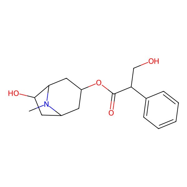 2D Structure of [(1S,3R,5S,6R)-6-hydroxy-8-methyl-8-azabicyclo[3.2.1]octan-3-yl] 3-hydroxy-2-phenylpropanoate