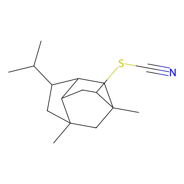 2D Structure of [(1S,3R,5S,6R,7R,9R)-1,3-dimethyl-5-propan-2-yl-9-tricyclo[4.3.1.03,7]decanyl] thiocyanate