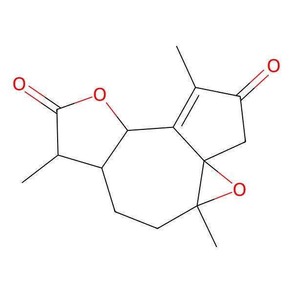 2D Structure of (1S,3R,6S,7S,10S)-3,7,12-trimethyl-2,9-dioxatetracyclo[9.3.0.01,3.06,10]tetradec-11-ene-8,13-dione
