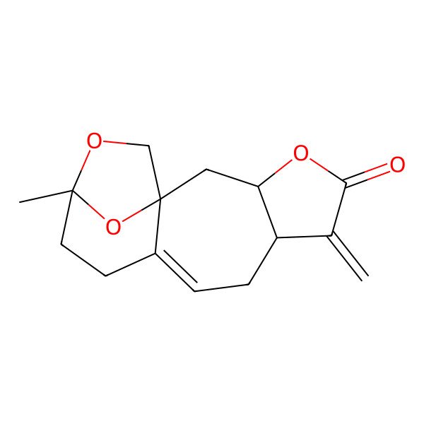 2D Structure of (1S,3R,7R,13R)-13-methyl-6-methylidene-4,14,16-trioxatetracyclo[11.2.1.01,10.03,7]hexadec-9-en-5-one