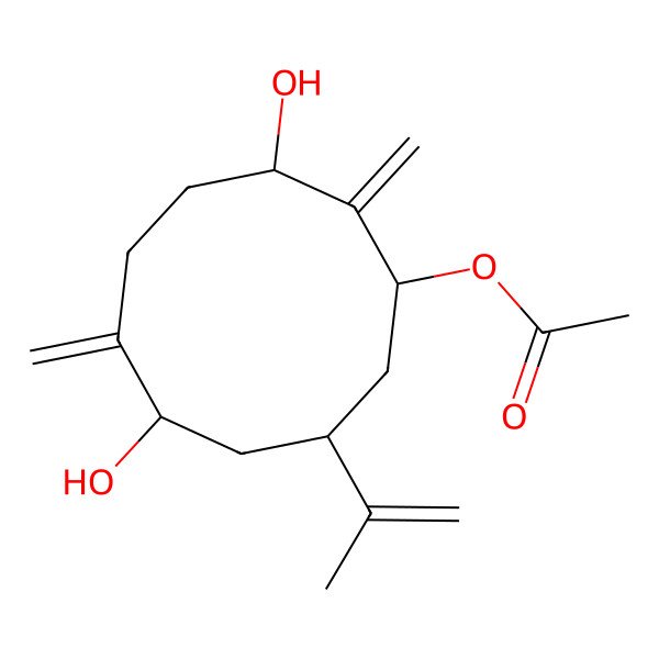 2D Structure of [(1S,3R,7R,9S)-3,7-dihydroxy-2,6-dimethylidene-9-prop-1-en-2-ylcyclodecyl] acetate