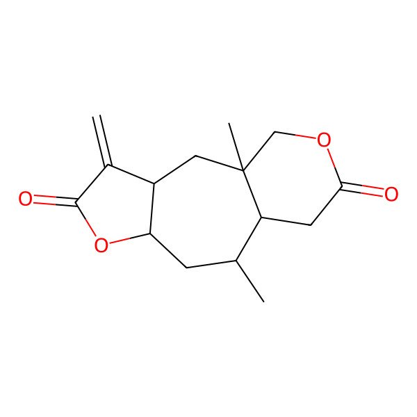 2D Structure of (1S,3R,7R,9S,10R)-1,9-dimethyl-4-methylidene-6,13-dioxatricyclo[8.4.0.03,7]tetradecane-5,12-dione