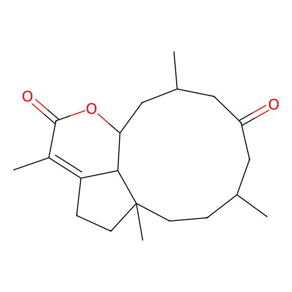 2D Structure of (1S,3R,7S,10R,17S)-3,7,10,14-tetramethyl-16-oxatricyclo[8.6.1.013,17]heptadec-13-ene-5,15-dione