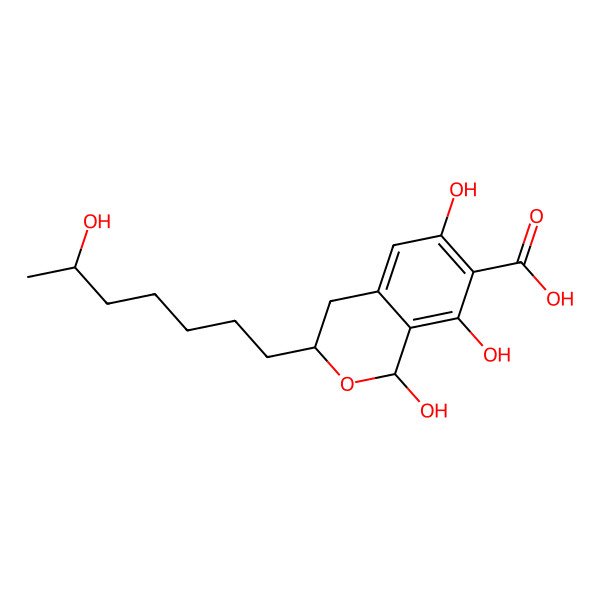 2D Structure of (1S,3S)-1,6,8-trihydroxy-3-((R)-6-hydroxyhept-1-yl)isochroman-7-carboxylic acid