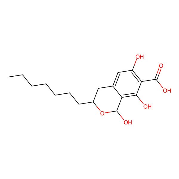2D Structure of (1S,3S)-3-heptyl-1,6,8-trihydroxy-3,4-dihydro-1H-isochromene-7-carboxylic acid