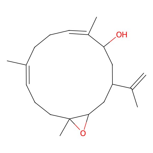 2D Structure of (1S,3S,5R,14S)-6,10,14-trimethyl-3-prop-1-en-2-yl-15-oxabicyclo[12.1.0]pentadeca-6,10-dien-5-ol