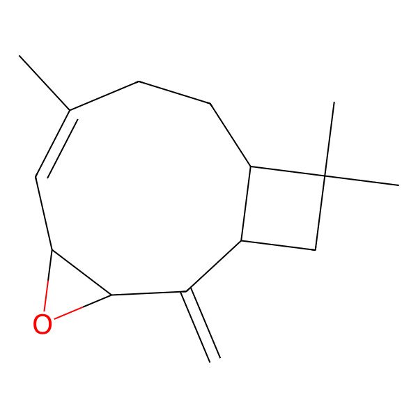 2D Structure of (1S,3S,5R,6E,10R)-7,11,11-trimethyl-2-methylidene-4-oxatricyclo[8.2.0.03,5]dodec-6-ene